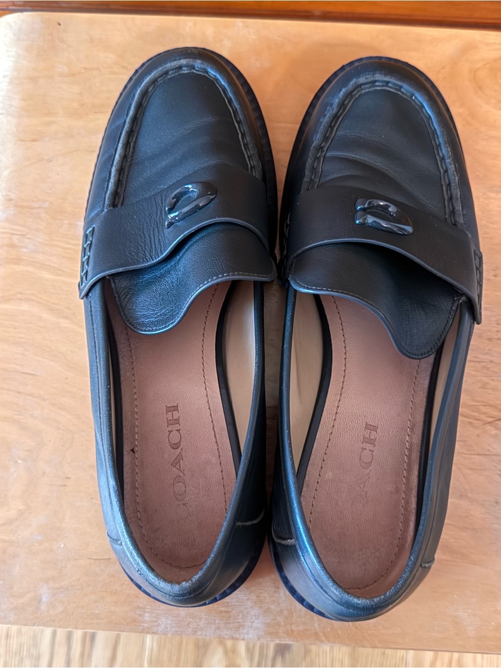 Coach Leather Penny Platform Loafers in Dark Green - - Picture 3 of 5